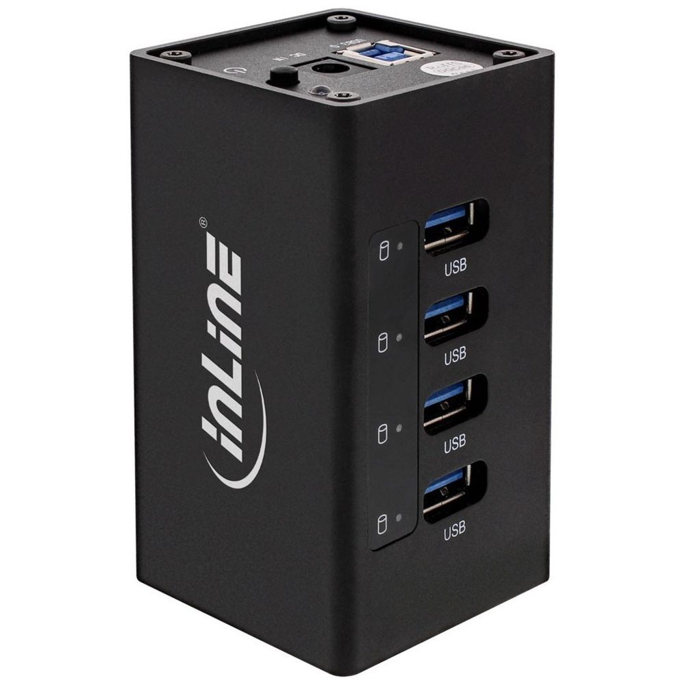 Inline - Boîtier en aluminium à 4 ports pour hub InLine® USB 3.0 avec alimentation 2,5 A noir - Hub