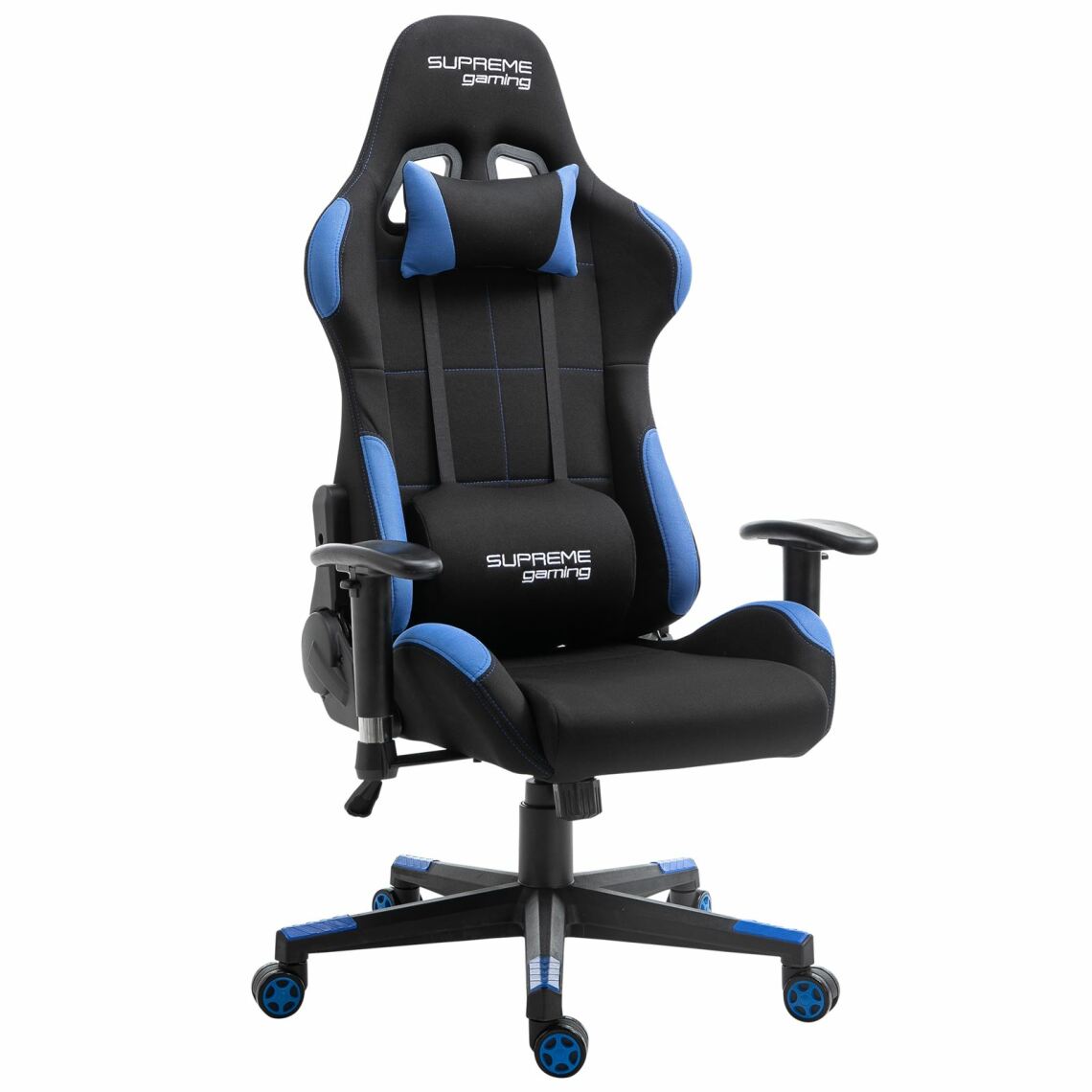 Idimex - Chaise de bureau gaming SWIFT, revêtement en tissu noir et bleu - Chaise gamer