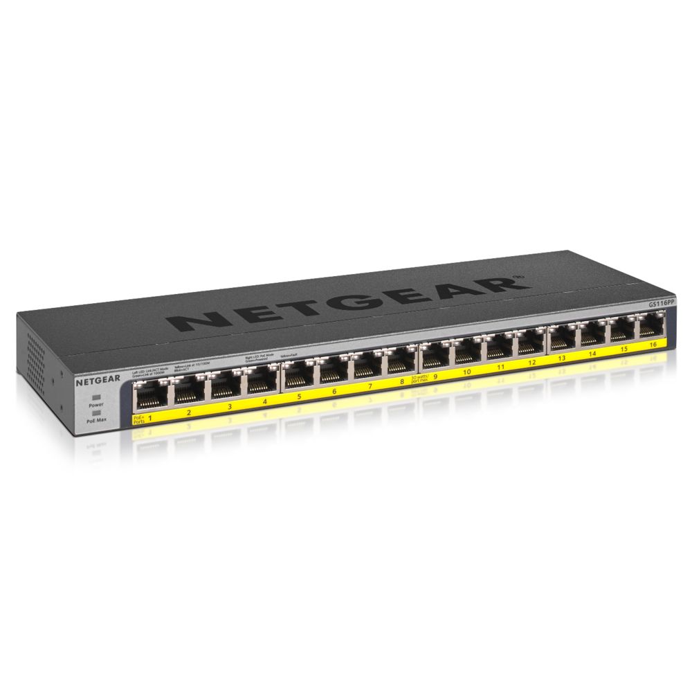 Netgear - Netgear GS116PP Non-géré Gigabit Ethernet (10/100/1000) Noir Connexion Ethernet, supportant l'alimentation via ce port (PoE) - Switch