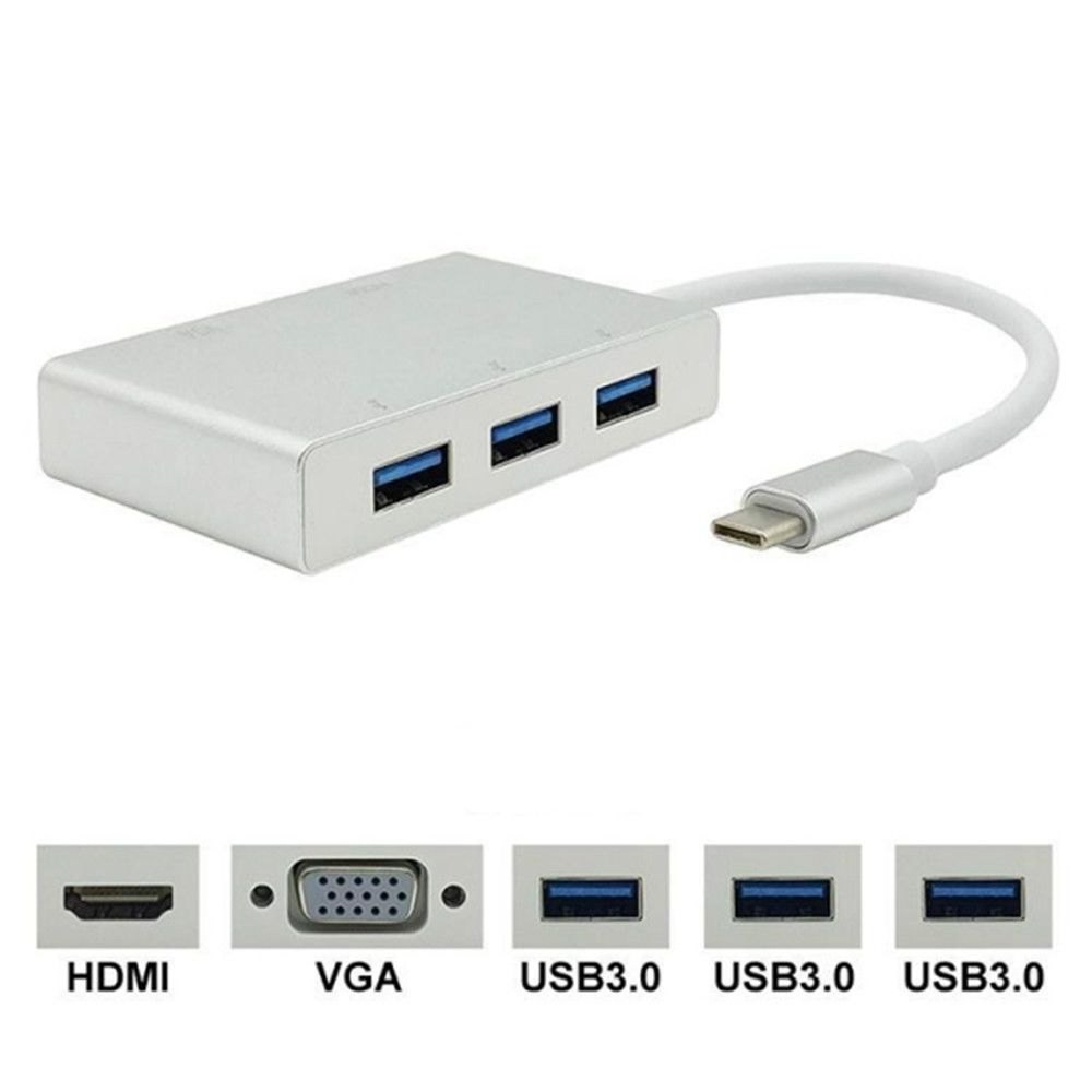 Wewoo - HUB Adaptateur USB C vers HDMI VGA Hub USB 5 en 1 Convertisseur USB 3.1 pour ordinateur portable MacBookChromeBook PixelHuawei MateBook - Hub