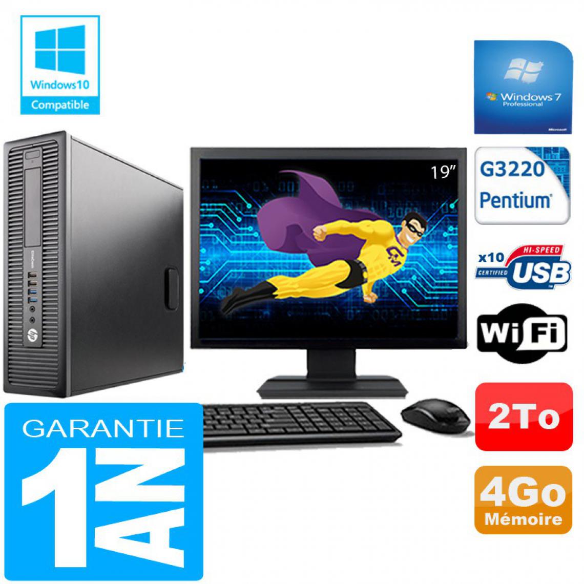 Hp - PC HP EliteDesk 800 G1 SFF Intel G3220 4 Go Disque 2 To Wifi W7 Ecran 19" - PC Fixe