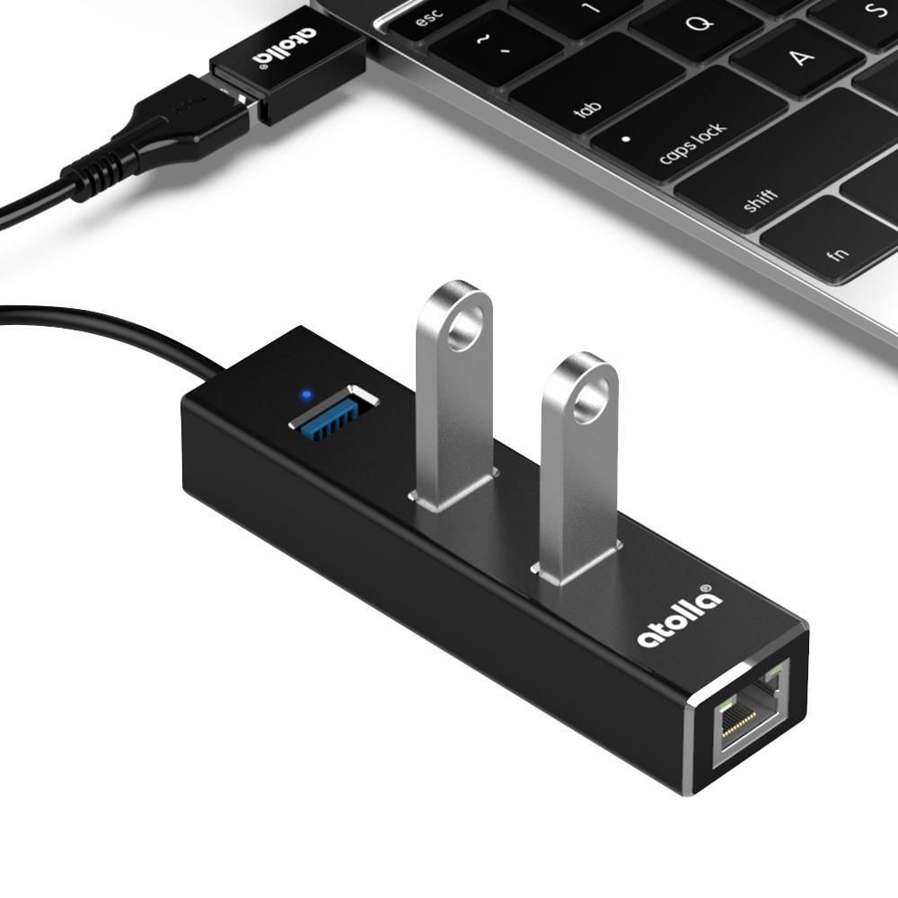 Atolla - Atolla USB 3.0 Hub Ethernet, séparateur C pour Rj45 Adaptateur USB aluminium avec port RJ45 LAN, 3 ports de données USB + adaptateur C USB pour Macbook, Mac Pro / mini, iMacï¼301Cï¼ - Hub