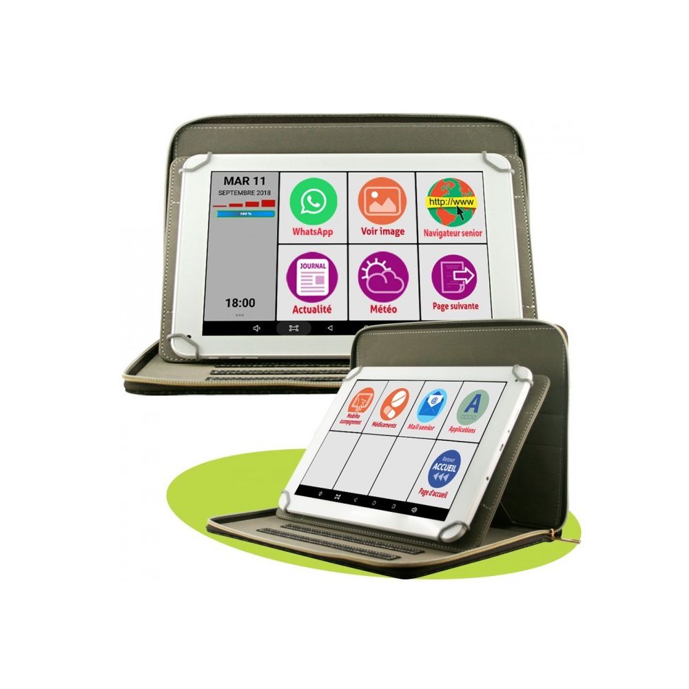 marque generique - La tablette initiale 10P avec pochette luxe, l'essentiel pour bien débuter avec une interface senior sur mesure modulable et applications simplifiées - Tablette Android