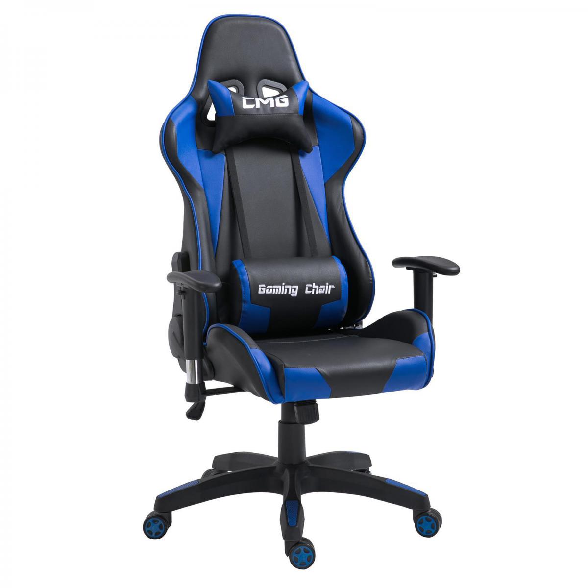 Idimex - Chaise de bureau GAMING, revêtement synthétique noir et bleu - Chaise gamer