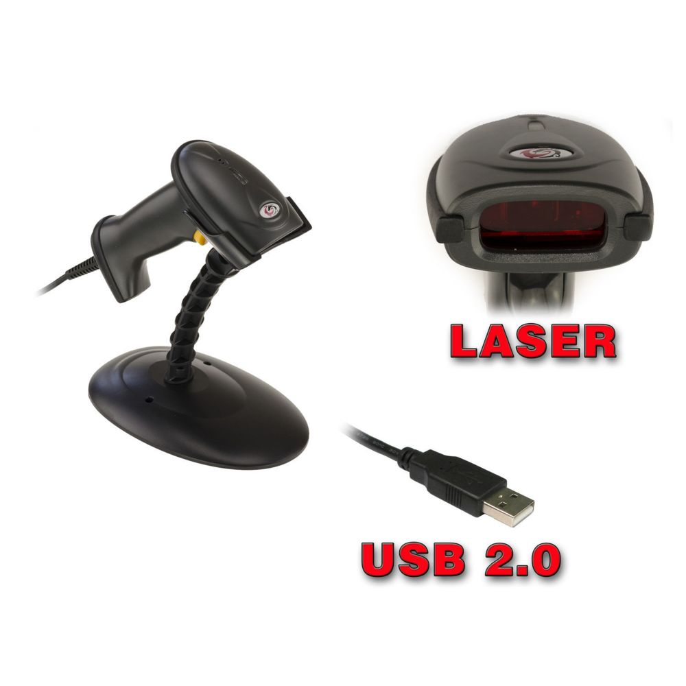 Kalea-Informatique - Douchette USB Lecteur de Codes Barres EAN XL6200A - Laser Mains Libres - Vendue avec Son portique, prête à l'emploi. - Switch