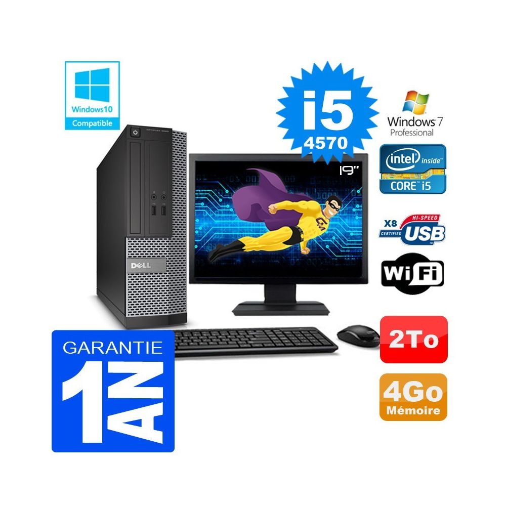 Dell - PC DELL 3020 SFF Core I5-4570 Ram 4Go Disque 2 To Wifi W7 Ecran 19"" - PC Fixe