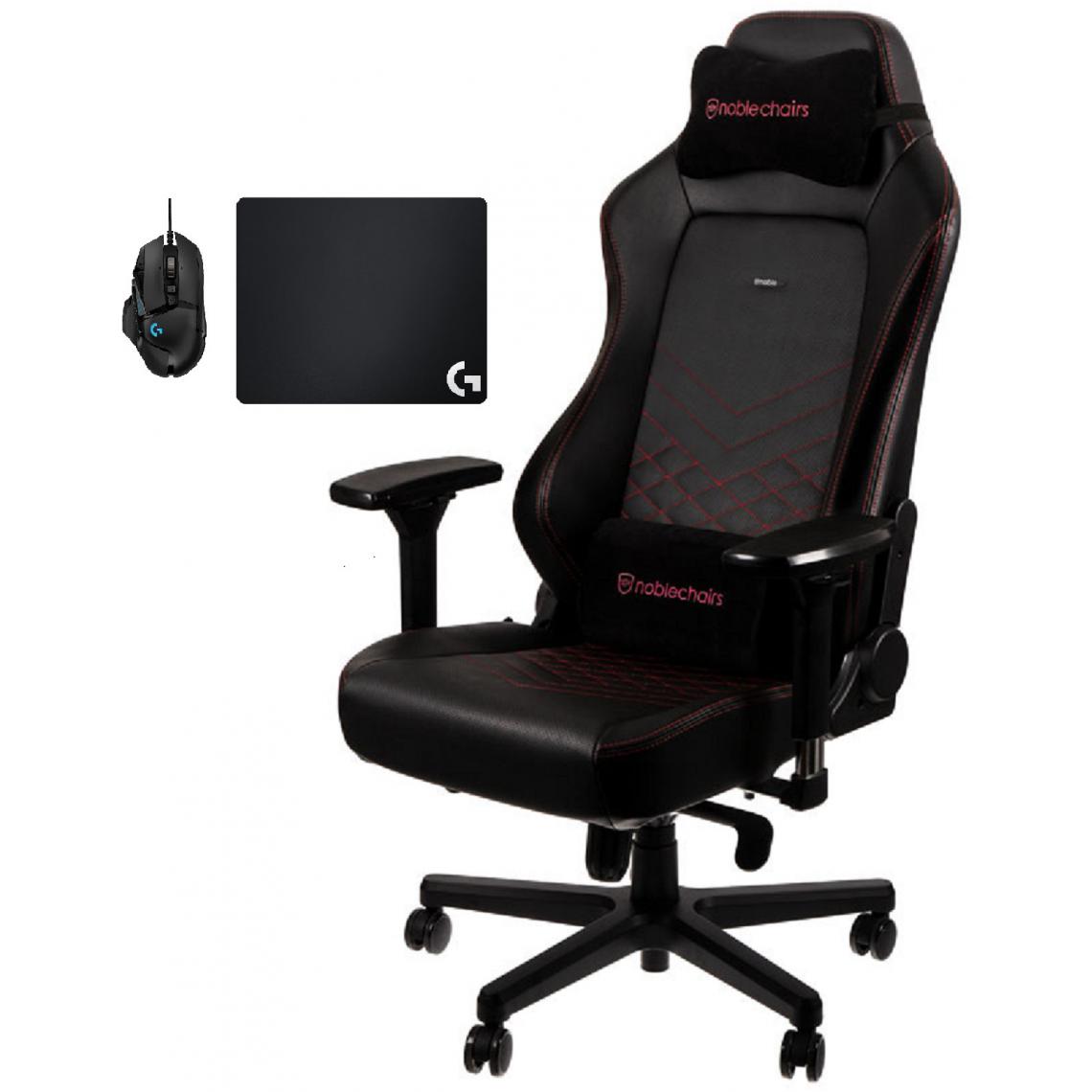 Noblechairs - Chaise Gamer HERO - Noir/Rouge + Souris G502 HERO + Tapis de souris G240 - Chaise gamer