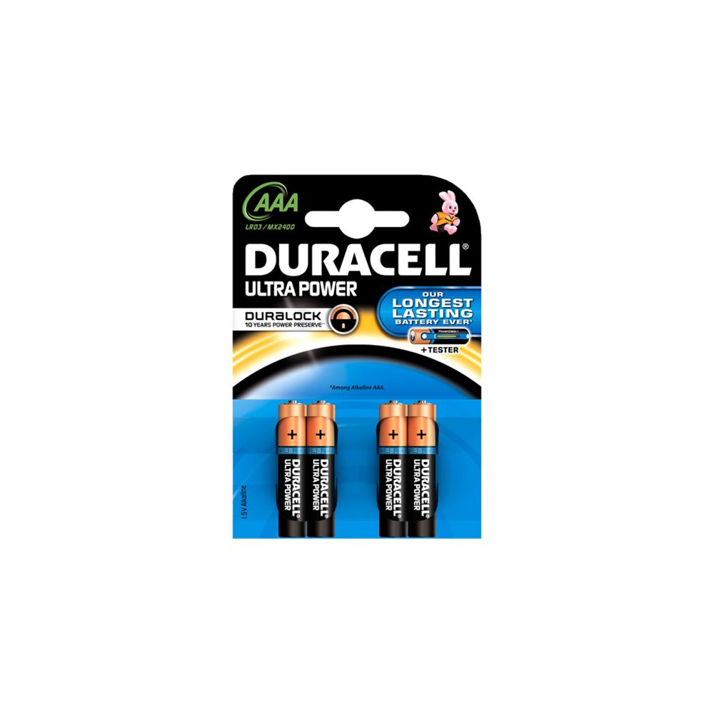 Duracell - 4 piles Ultra Power AAA LR03 B4 Cœur Haute Densité - Piles rechargeables