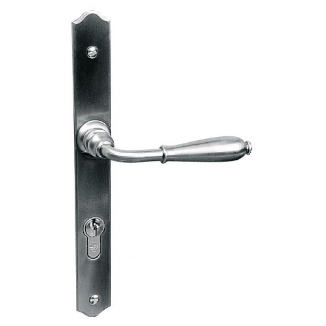 Bouvet - Ensemble rustique sur plaque étroite 245 x 28 mm finition fer patiné cémenté Nevers clé I - Poignée de porte