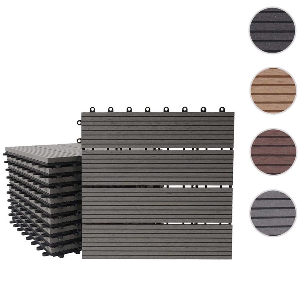 Mendler - 11x carreau WPC Rhone, carrelage balcon/terrasse, optique bois à 30x30cm = 1m² ~ premium, gris linéaire - Carrelage sol