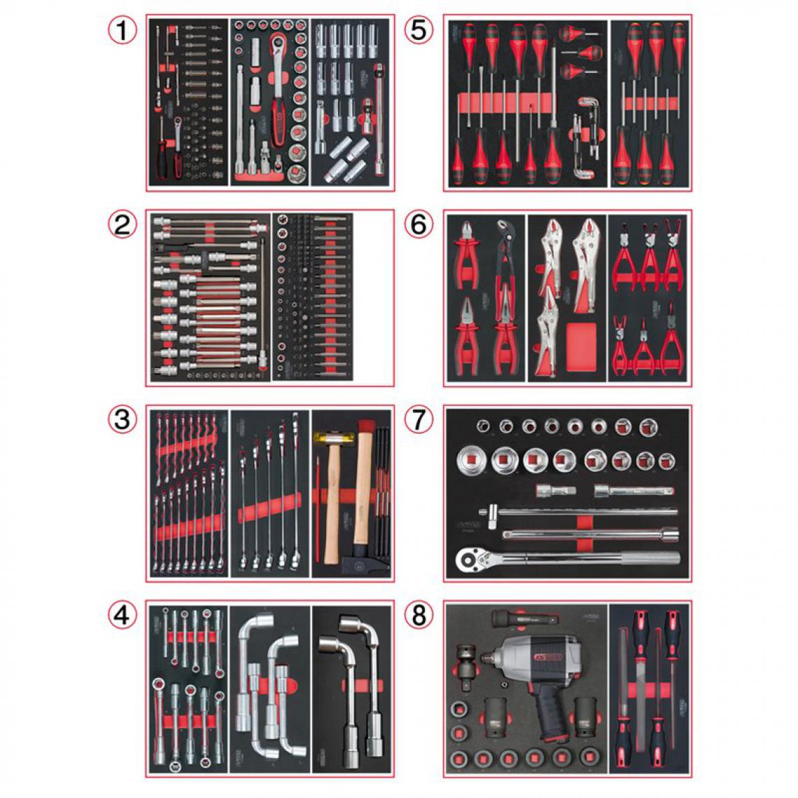 Ks Tools - Composition d'outils PL 8 tiroirs pour servante, 354 pièces - Boîtes à outils