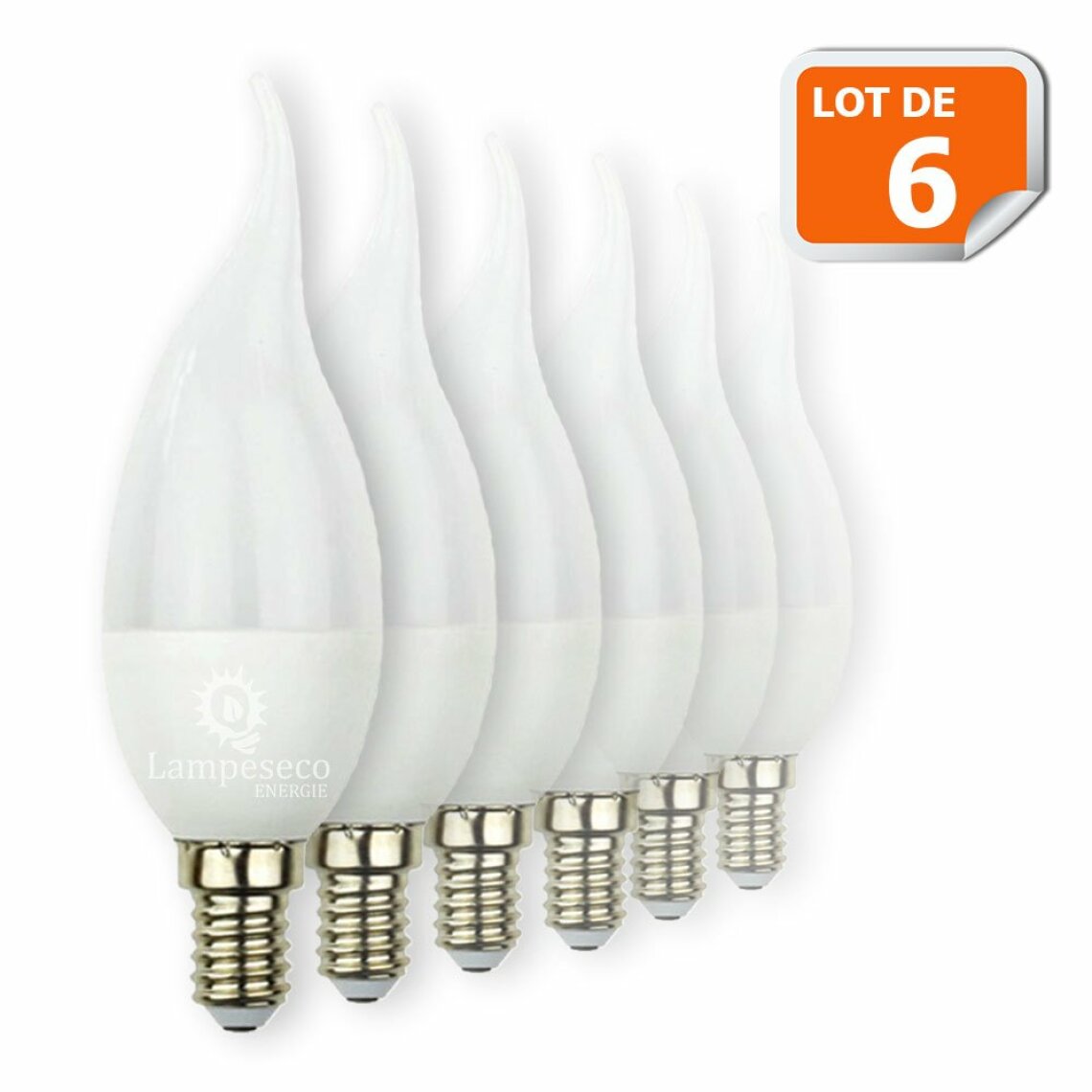 Lampesecoenergie - Lot de 6 Ampoules LED E14 Flamme 5W Eq 40W Blanc Chaud - Ampoules LED