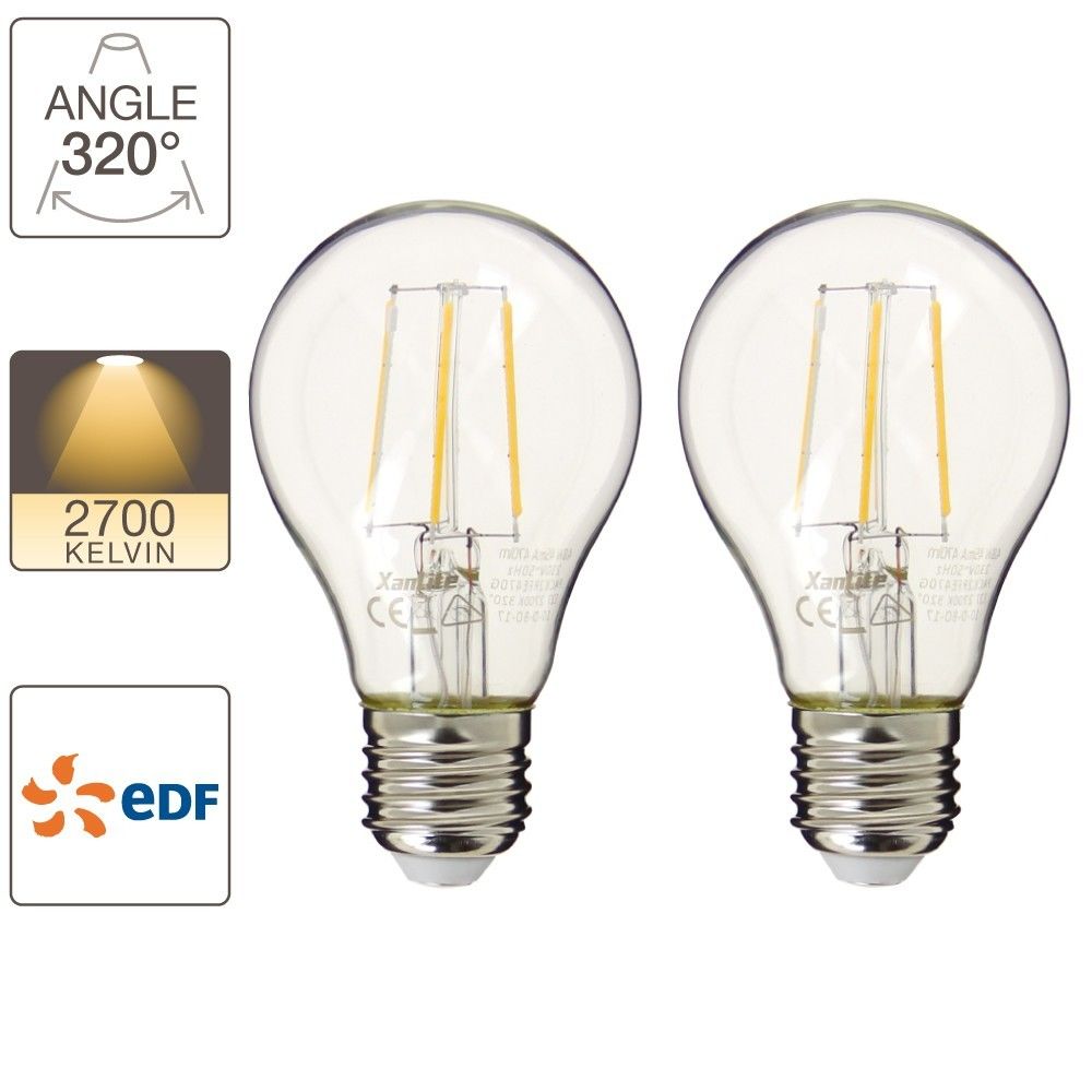 Xanlite - Lot de 2 ampoules Retro-LED A60 cuLot E27 - Ampoules LED
