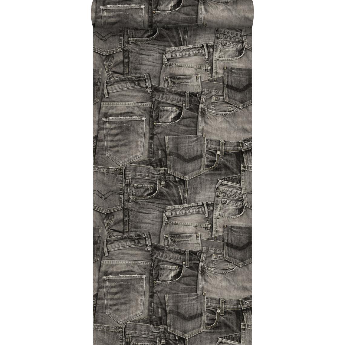 ESTAhome - ESTAhome papier peint tissu de jeans noir - 137738 - 53 cm x 10,05 m - Papier peint