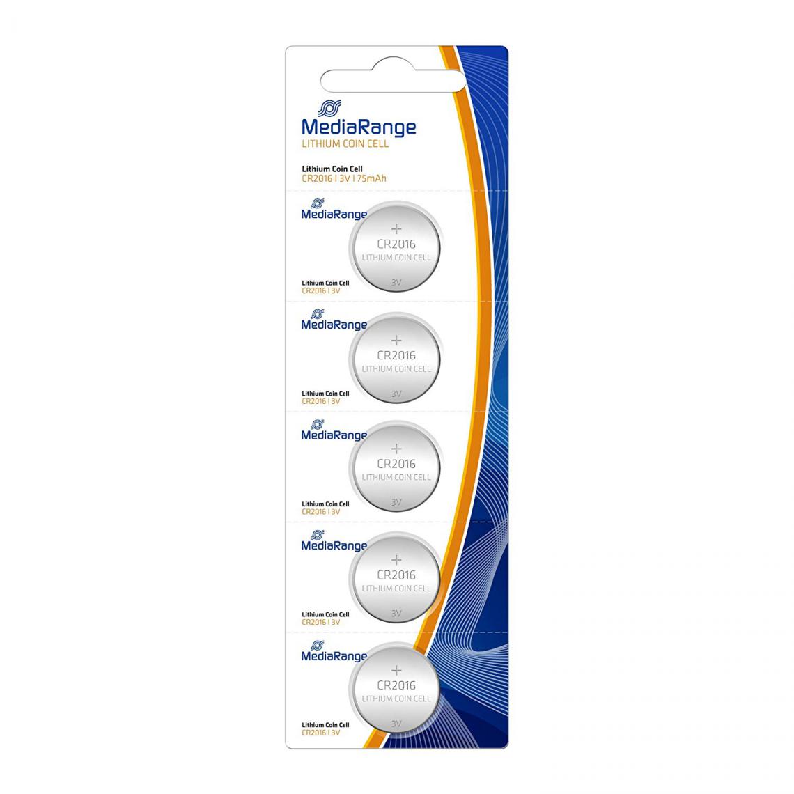 Mediarange - Pack de 5 piles format bouton Mediarange Lithium Celis CR2016 3V - Piles spécifiques