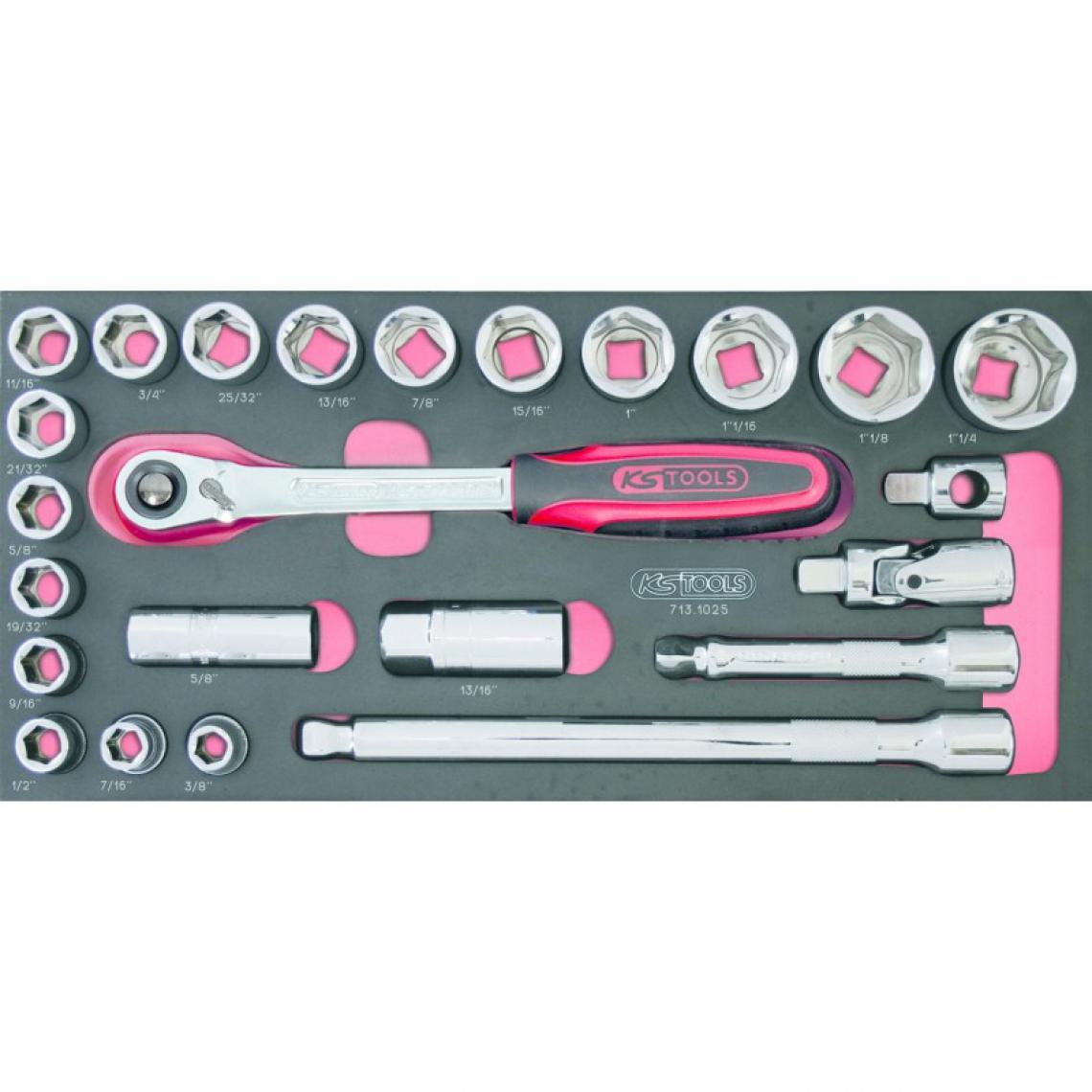 Ks Tools - KS TOOLS 713.1025 Module de douilles et accessoires ULTIMATE® 1/2'' en pouces, 24 pièces - Casiers de rangement