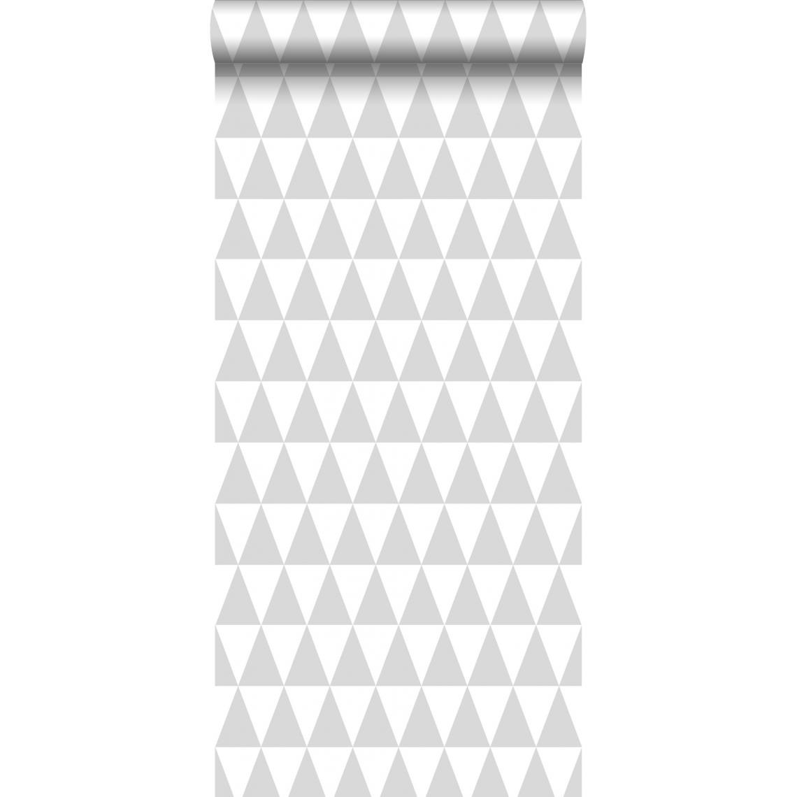 ESTAhome - ESTAhome papier peint triangles géométriques graphiques gris chaud clair et blanc mat - 128842 - 53 cm x 10,05 m - Papier peint