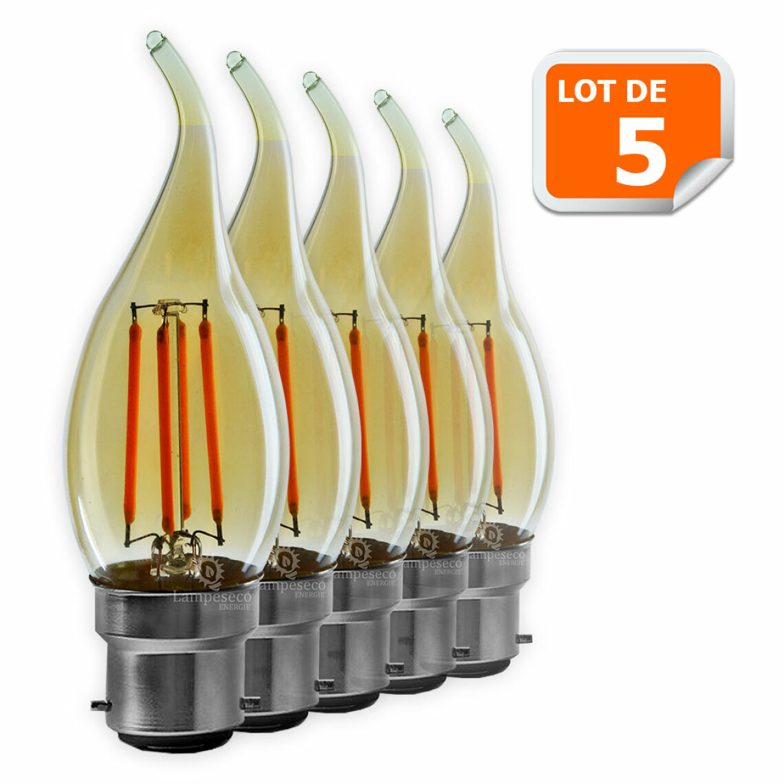 Lampesecoenergie - Lot de 5 Ampoules décorative led à filament Doré 4 watt (éq. 42 Watt) Culot B22 - Ampoules LED