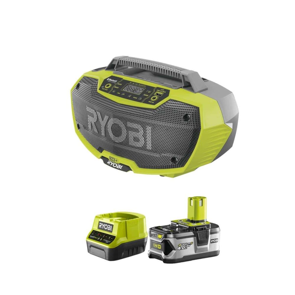 Ryobi - Pack RYOBI Radio d'atelier stéréo 18V OnePlus R18RH-0 - 1 batterie 4.0Ah - 1 chargeur rapide 2.0Ah RC18120-140 - Radio de chantier