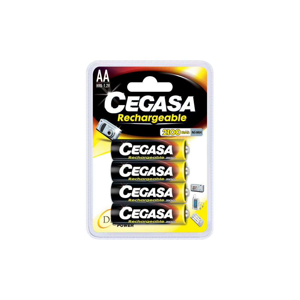 Cegasa - 4 piles rechargeables accu AA LR6 1.2V 2100mAh - Piles rechargeables