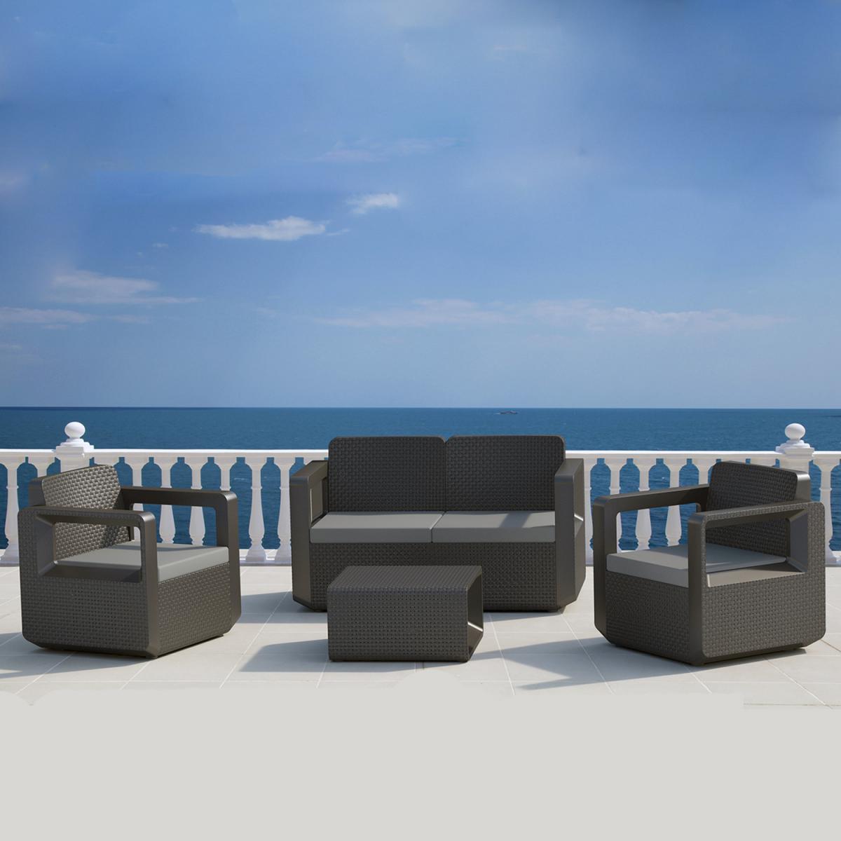 Concept Usine - Futura : salon de jardin 4 places design effet résine tressée anthracite - Ensembles canapés et fauteuils