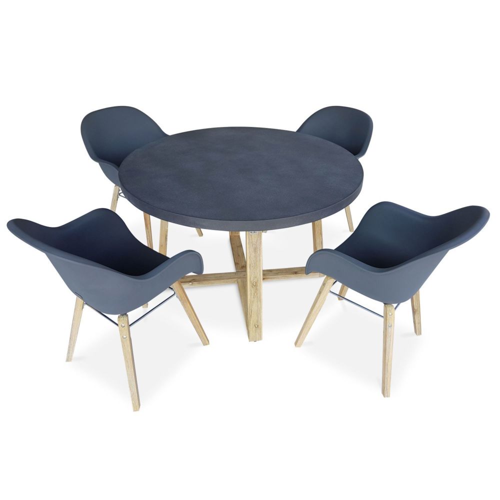 Alice'S Garden - Table de jardin ronde en fibre de ciment Ø120cm Borneo et 4 fauteuils scandinaves Célèbes gris - Ensembles canapés et fauteuils