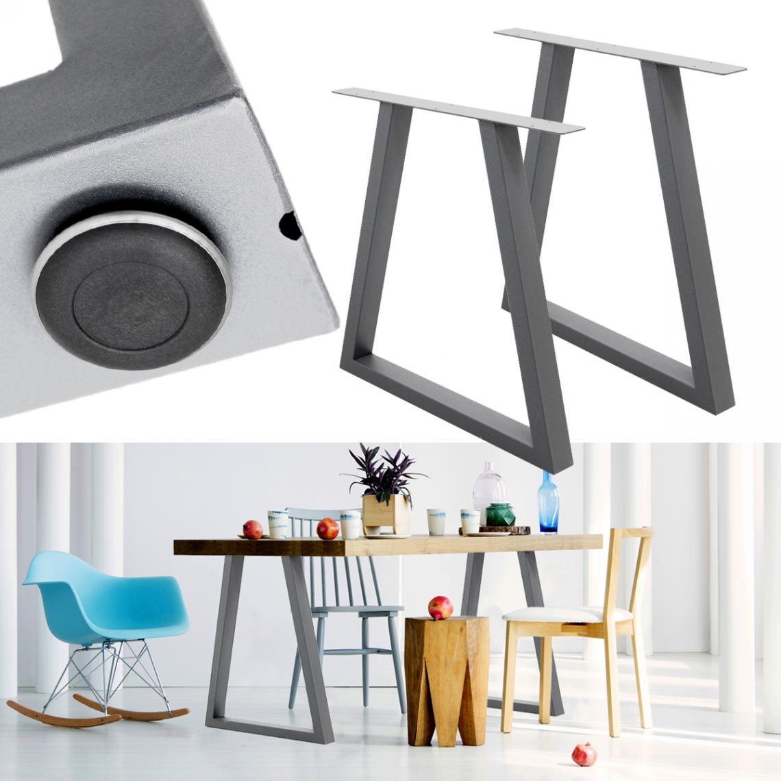 Ecd Germany - 2x Pieds de table acier 60x72 cm gris châssis support de table trapèz design - Pieds & roulettes pour meuble