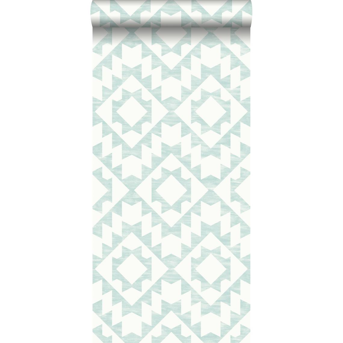ESTAhome - ESTAhome papier peint tapis Marrakech vert menthe pastel clair grisé et blanc mat - 148674 - 53 cm x 10,05 m - Papier peint
