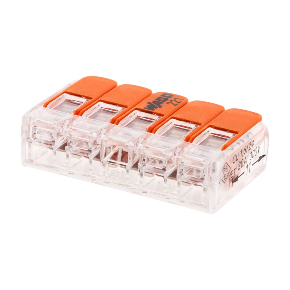 Wago - Lot de 5 mini bornes de connexion rapide à levier S221 pour fils souples et rigides - 5 entrées - Wago - Accessoires de câblage