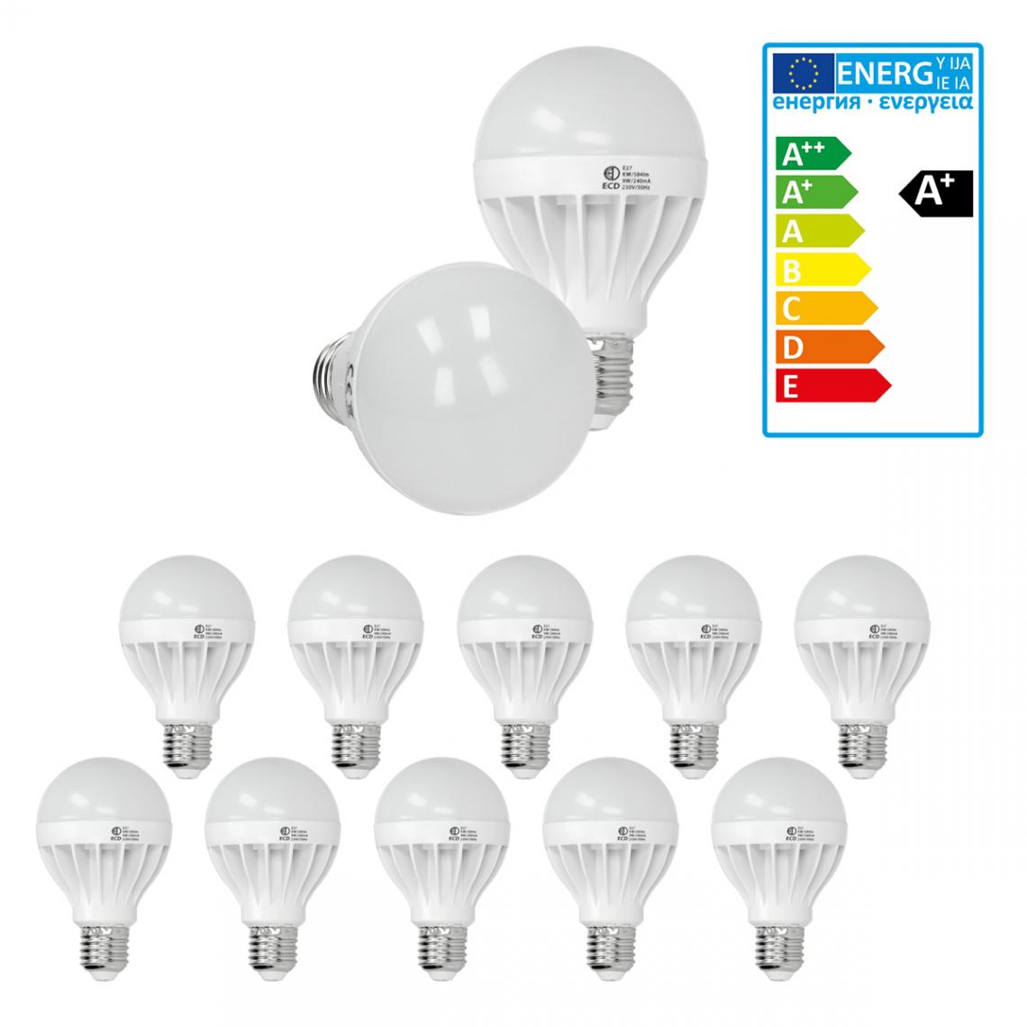 Ecd Germany - ECD Germany 10 x 9W E27 LED Lampe | 6000 Kelvin blanc froid | 584 lumens | 220-240 V | remplace une ampoule halogène de 60 W | Ampoules à économie d'énergie - Ampoules LED