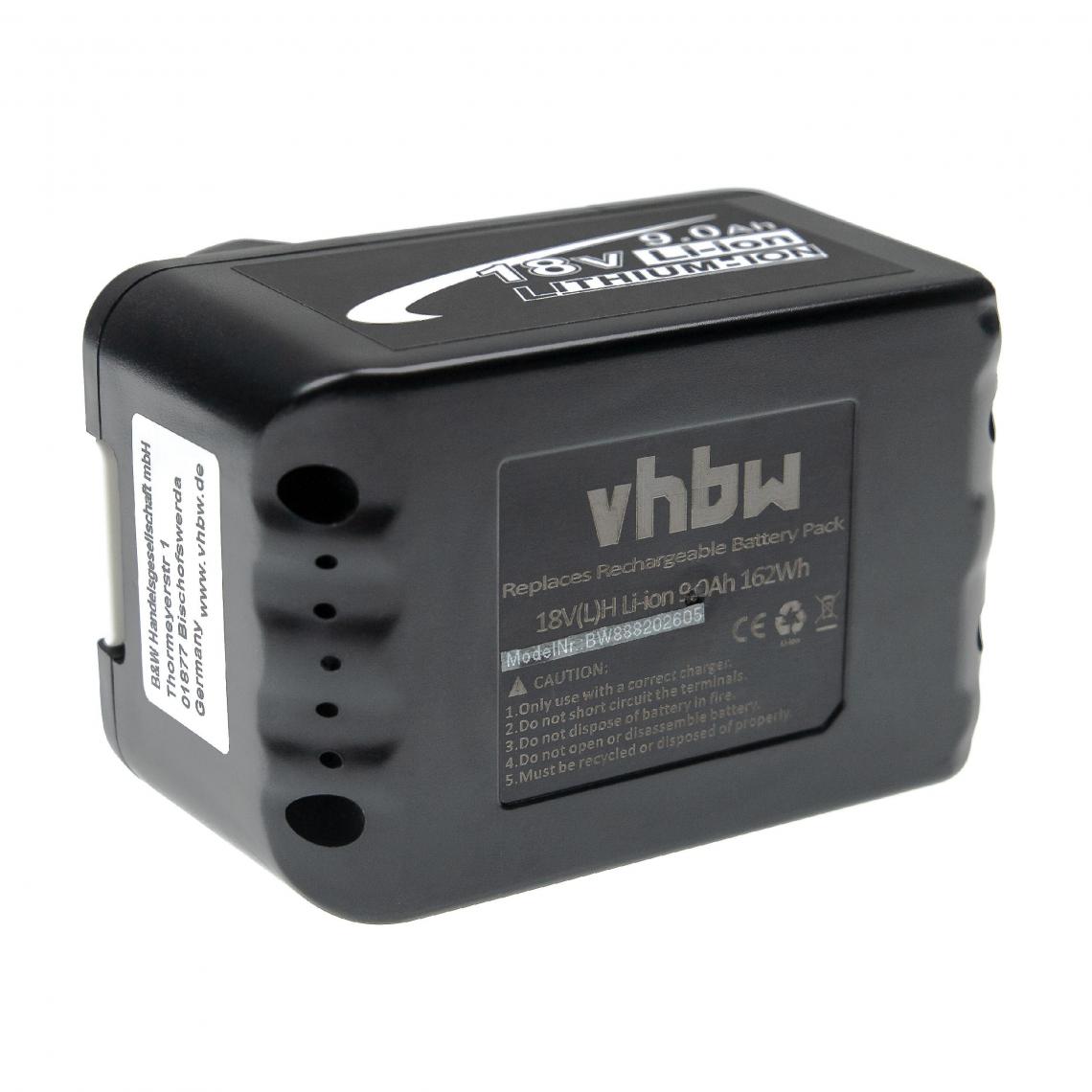 Vhbw - vhbw Batterie compatible avec Makita BHR243RFE, BHR243RFEV, BHR243Z, BHS630RFE outil électrique (9000 mAh, Li-ion, 18 V, 5 cellules) - Accessoires vissage, perçage