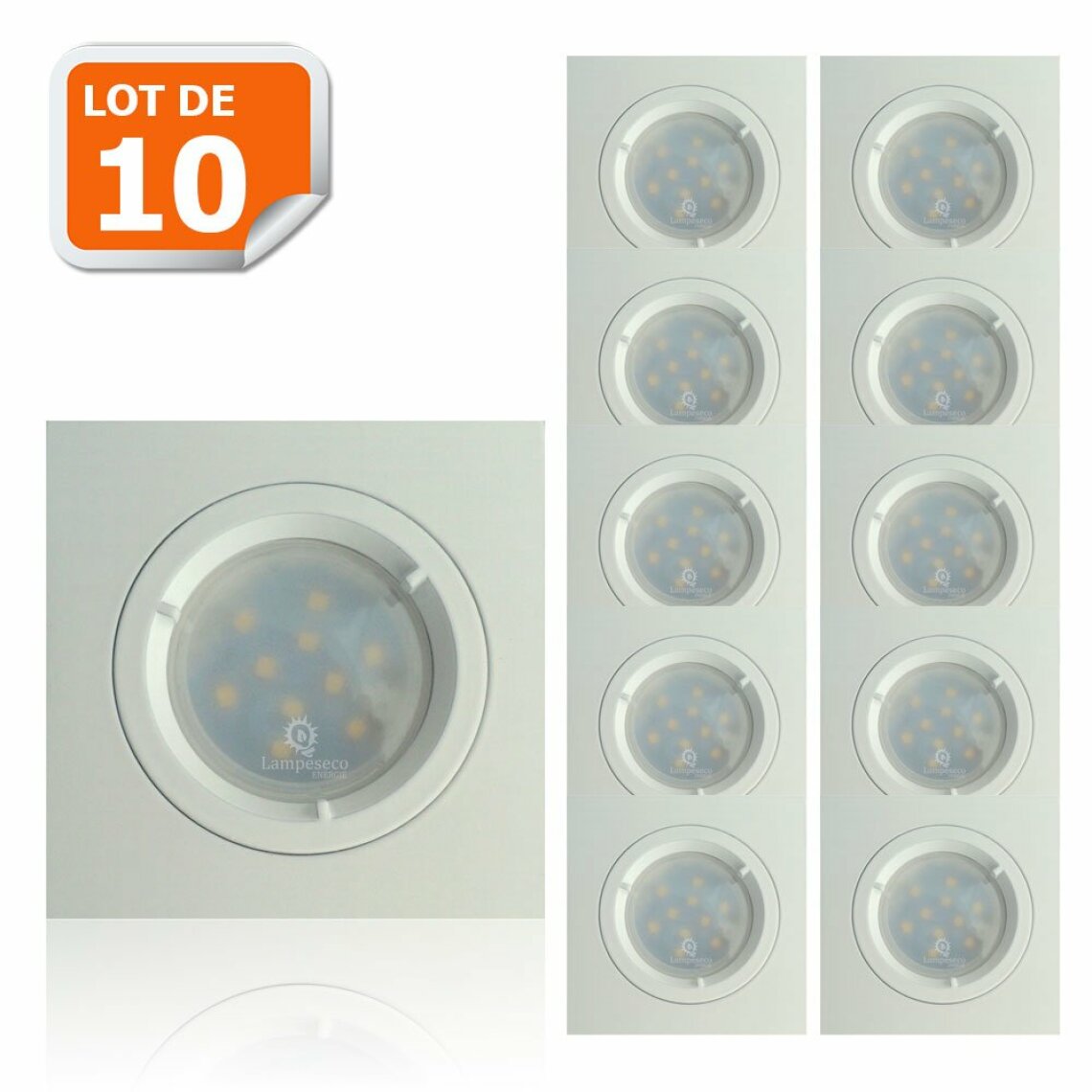 Lampesecoenergie - Lot de 10 Spots Led Blanc Carré lumière Blanc Neutre 5W eq. 50W ref.464 - Boîtes d'encastrement