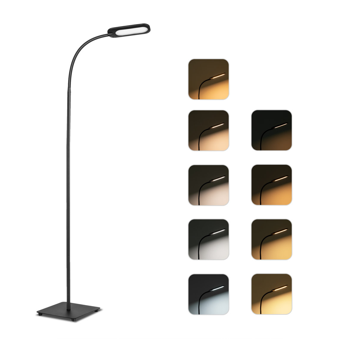 Teckin - Lampe de lecture TECKIN FL32 sur pied à LED, 5 températures de couleur et 4 niveaux de luminosité avec col de cygne réglable, lampes debout à commande tactile et à gradation pour le salon, la chambre à coucher, l'étude et la couture. - Ampoules LED