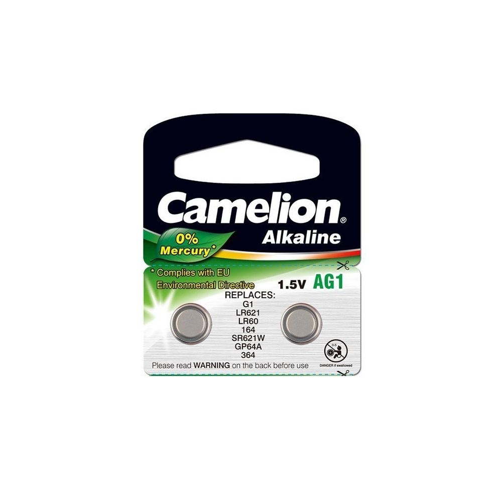 Camelion - Pack de 2 piles Camelion Alcaline AG1/LR60/LR621/364 0% Mercury/Hg - Piles rechargeables