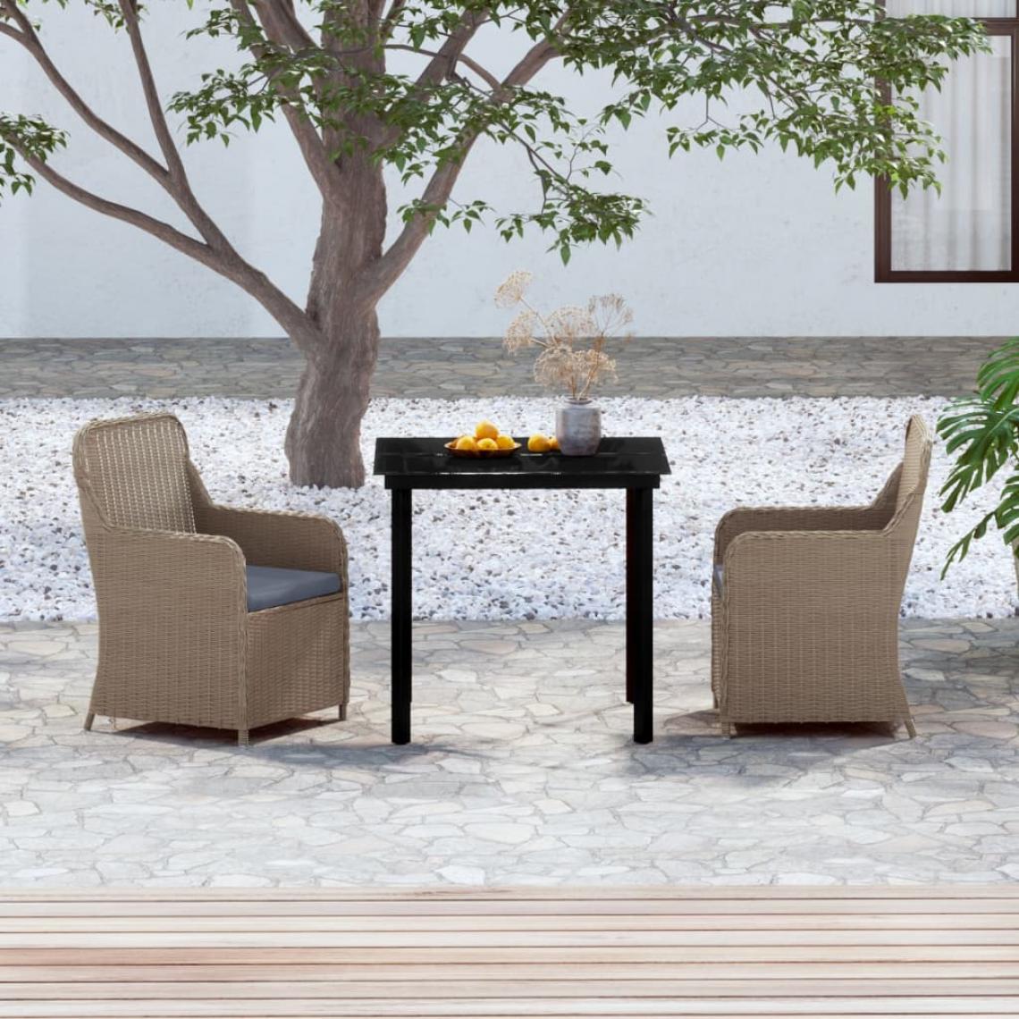 Vidaxl - vidaXL Ensemble de salle à manger de jardin avec coussins 3 pcs Marron - Ensembles canapés et fauteuils