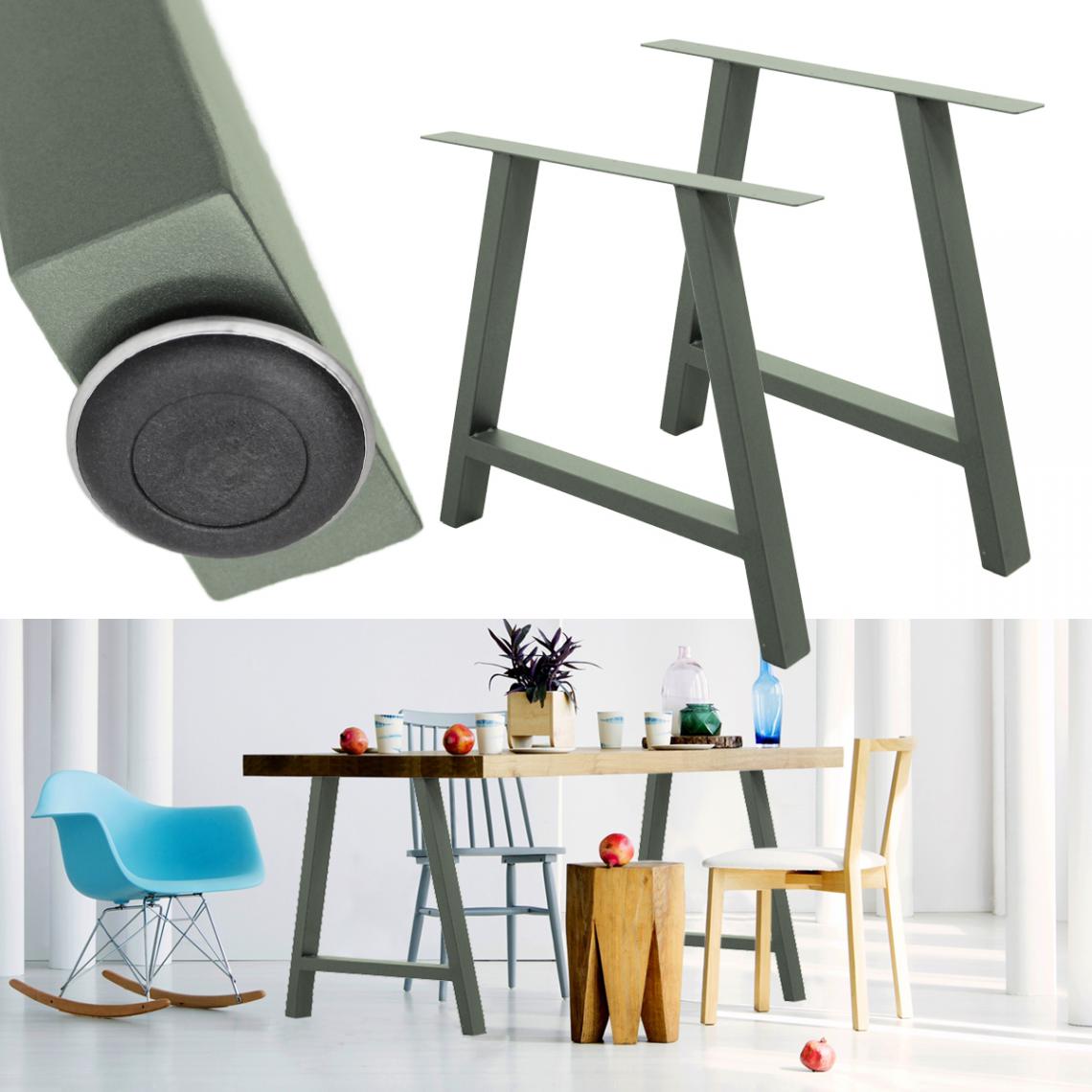 Ecd Germany - 2x Pieds de table 70x72cm A-Design en acier gris pierre support style industriel - Pieds & roulettes pour meuble