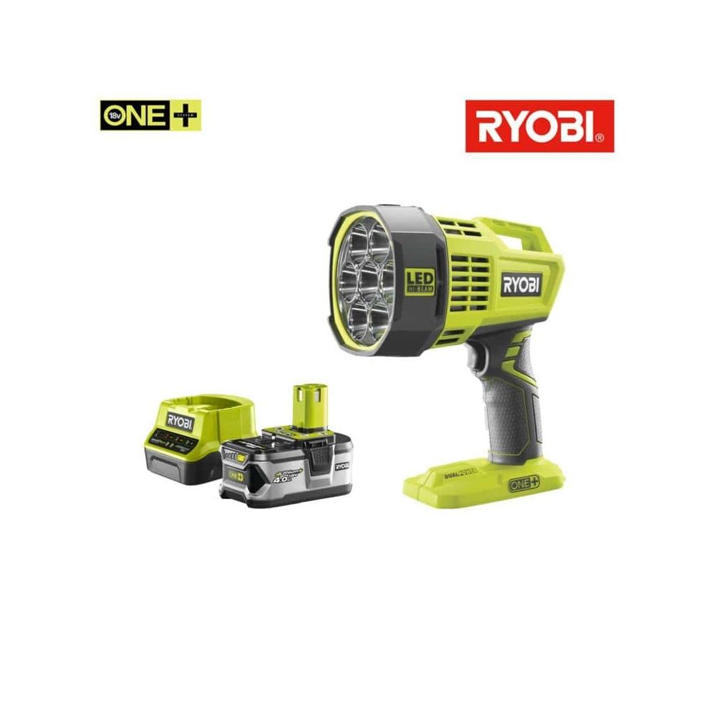 Ryobi - Pack RYOBI Spot led longue portée 18V OnePlus R18SPL-0 - 1 batterie 4.0Ah - 1 chargeur rapide 2.0Ah RC18120-140 - Projecteur de chantier