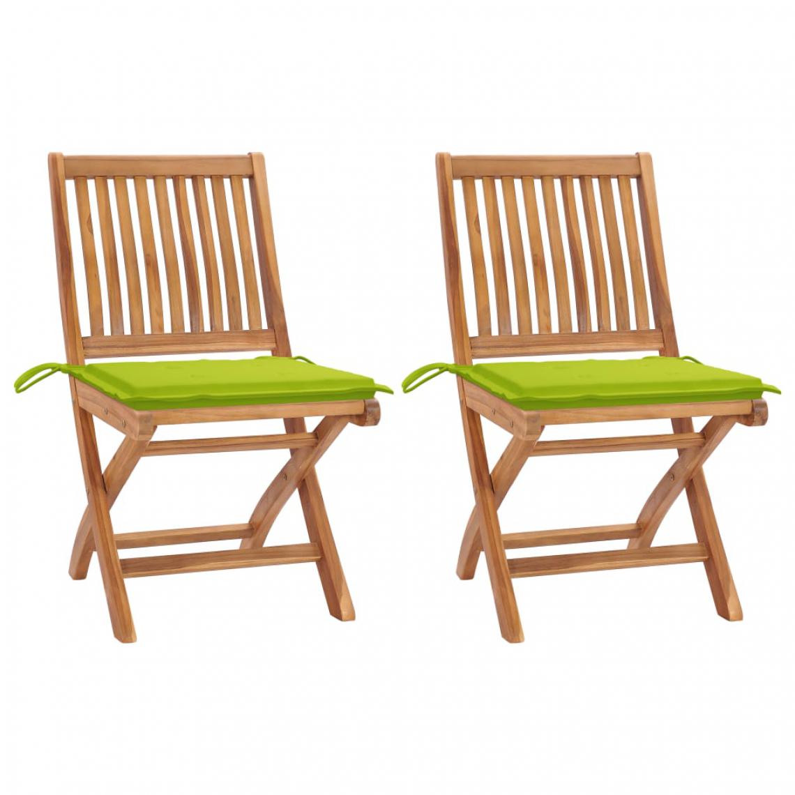 Vidaxl - vidaXL Chaises de jardin 2 pcs avec coussins vert vif Bois de teck - Chaises de jardin