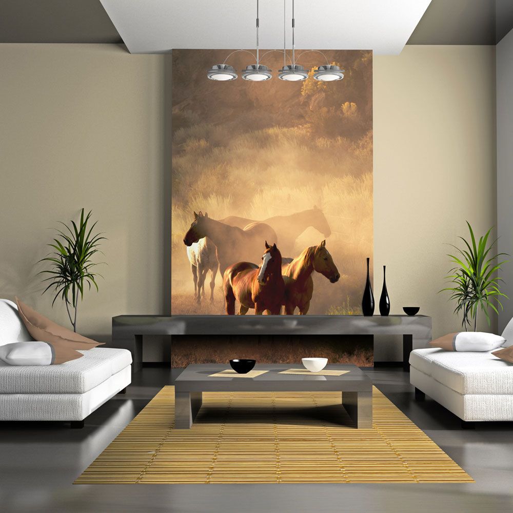 Bimago - Papier peint - Chevaux sauvages en pleine steppe - Décoration, image, art | Animaux | - Papier peint