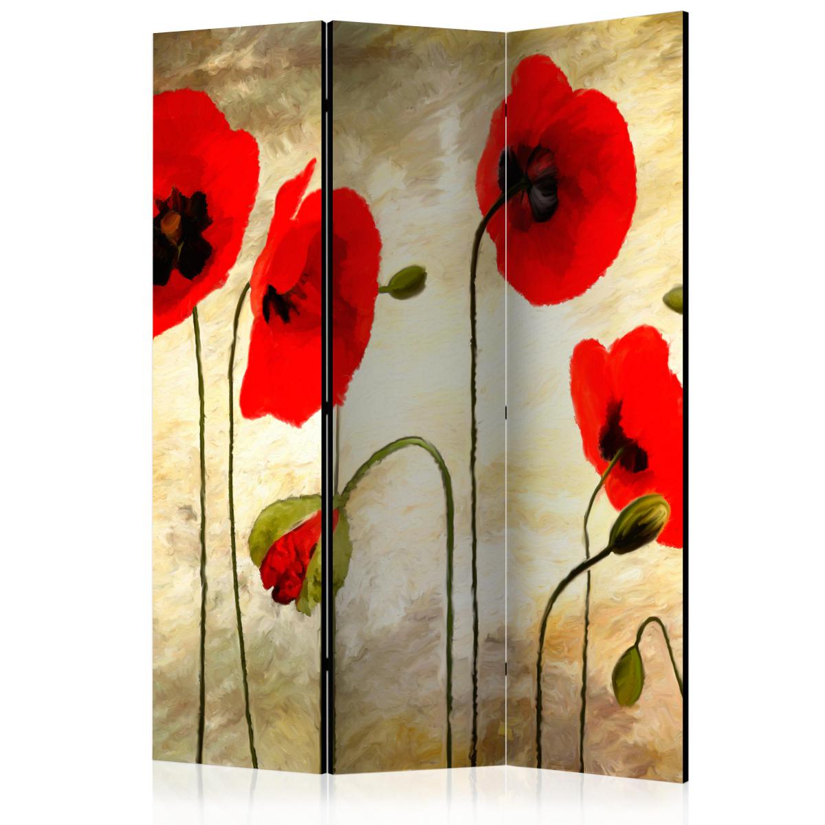 Bimago - Paravent 3 volets - Golden Field of Poppies [Room Dividers] - Décoration, image, art | 135x172 cm | - Cloisons