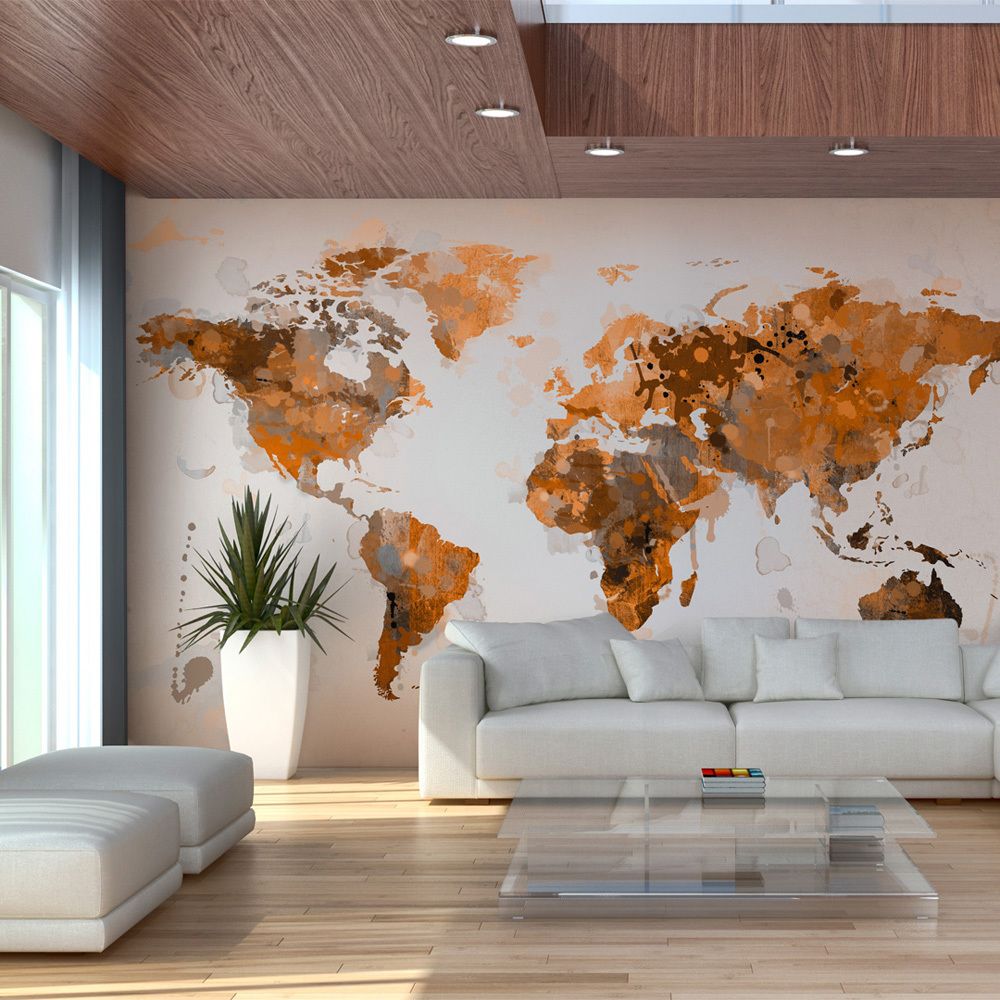 Bimago - Papier peint - World in brown shades - Décoration, image, art | Carte du monde | 450x270 cm | XXl - Grand Format | - Papier peint