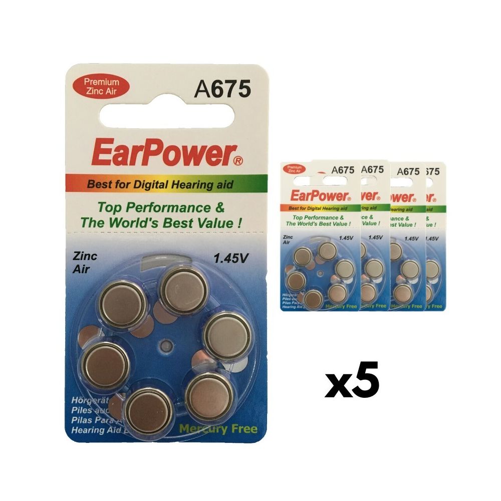 Earpower - Piles Auditives EarPower A675, 5 Plaquettes - Piles rechargeables