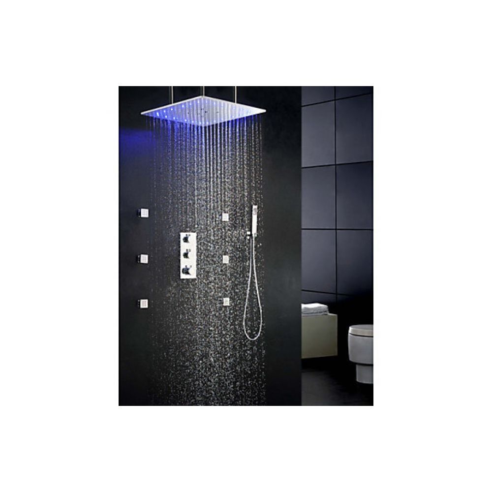 Lookshop - Robinet de douche 20 à monter au plafond, fonction thermostat, LED, précipitations - Robinet de baignoire