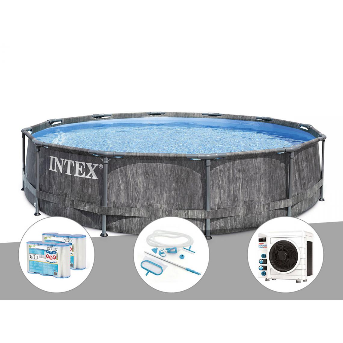 Intex - Kit piscine tubulaire Intex Baltik ronde 5,49 x 1,22 m + 6 cartouches de filtration + Kit d'entretien + Pompe à chaleur - Piscine Tubulaire