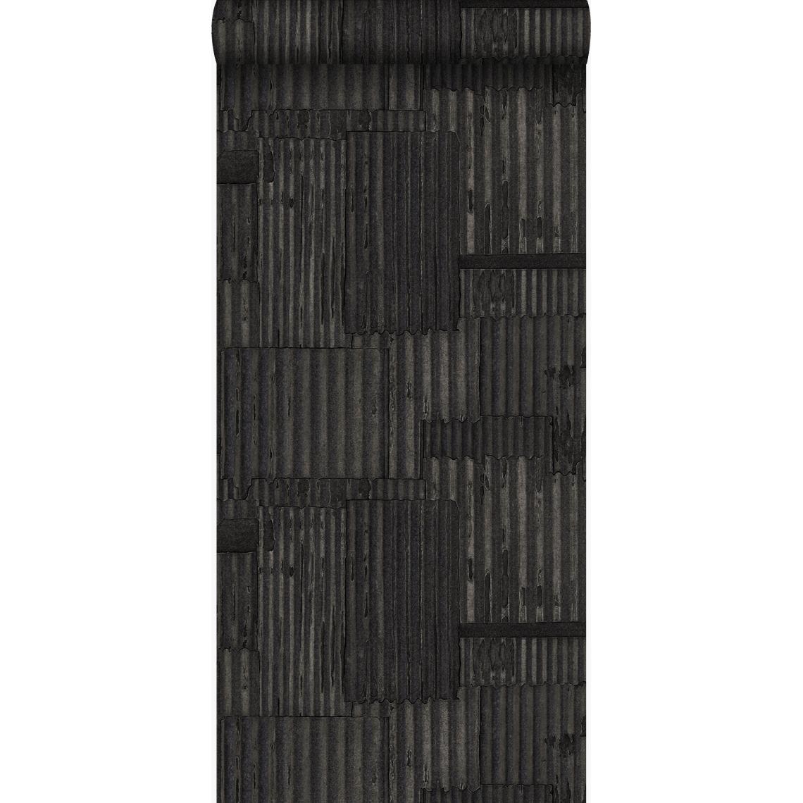 Origin - Origin papier peint tôles ondulées en métal industrielles 3D noir - 347617 - 53 cm x 10.05 m - Papier peint