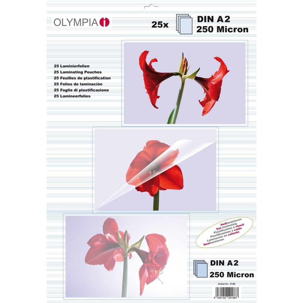 Olympia - Olympia Pochettes de plastification à chaud, DIN A2, 250 microns, 25 pochettes tansparentes - Boulonnerie