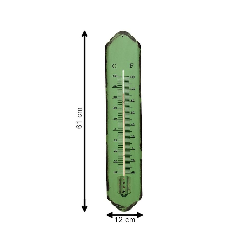 Chemin De Campagne - Grand Long Thermomètre Murale de Jardin d'Entrée Vert 61 cm x 12 cm - Appareils de mesure