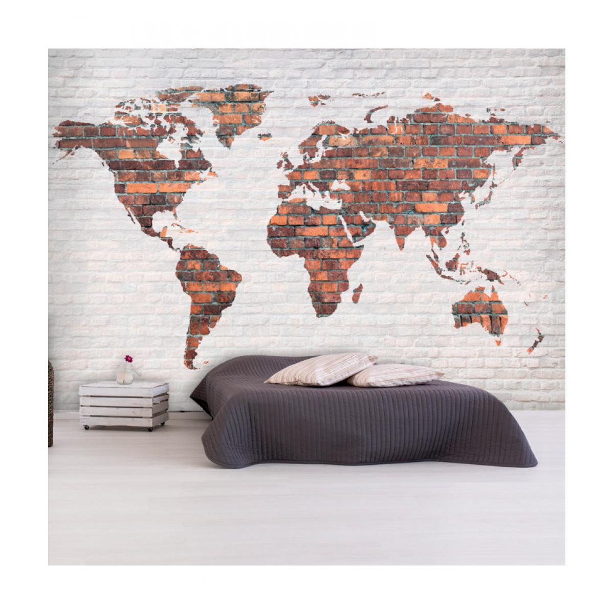 Artgeist - Papier peint - World Map: Brick Wall 100x70 - Papier peint