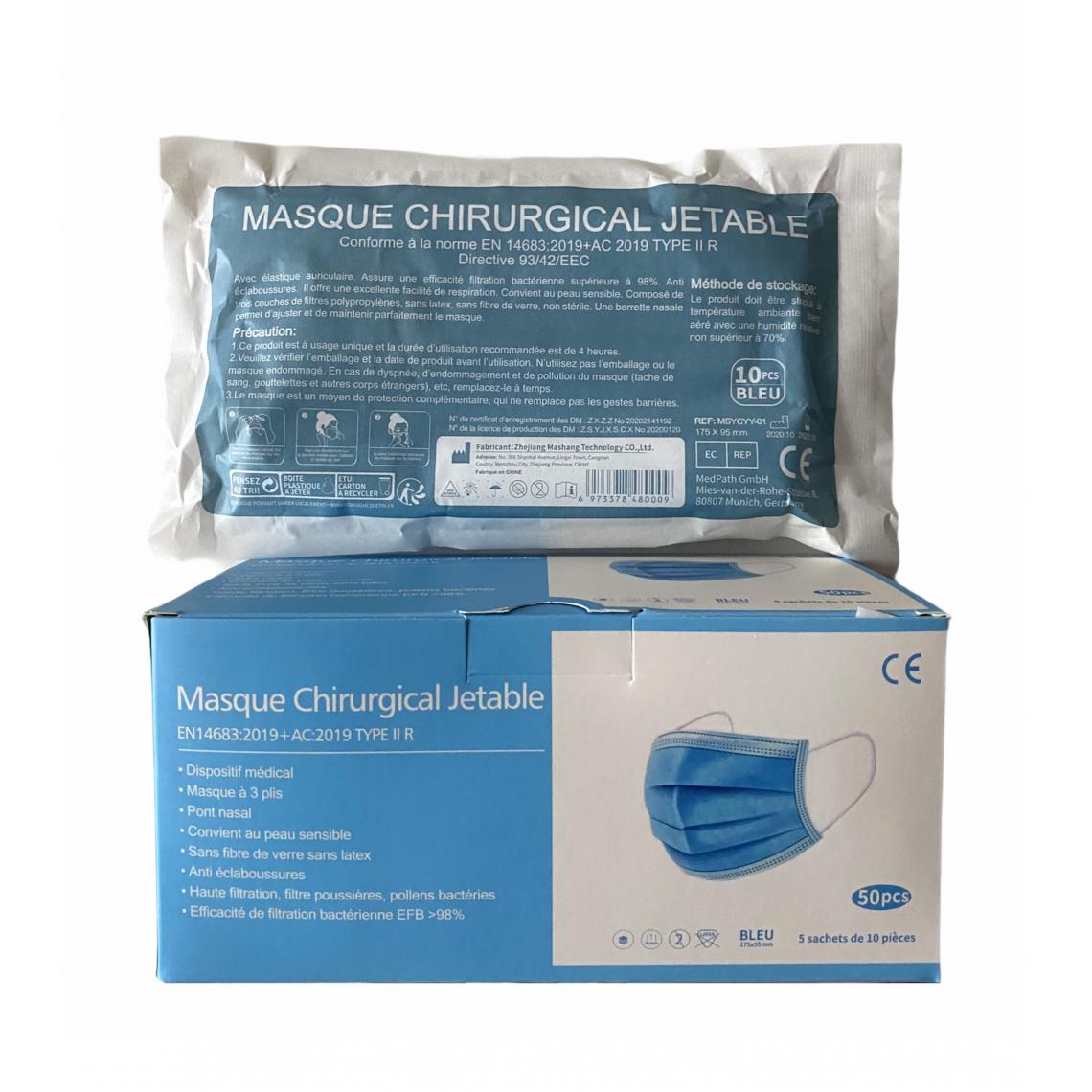 Sans Marque - Lot de 10 000 Masques Chirurgicaux Type 2R - 99,5 % de filtration (EN14683:2019 + AC:2019) - Piles spécifiques