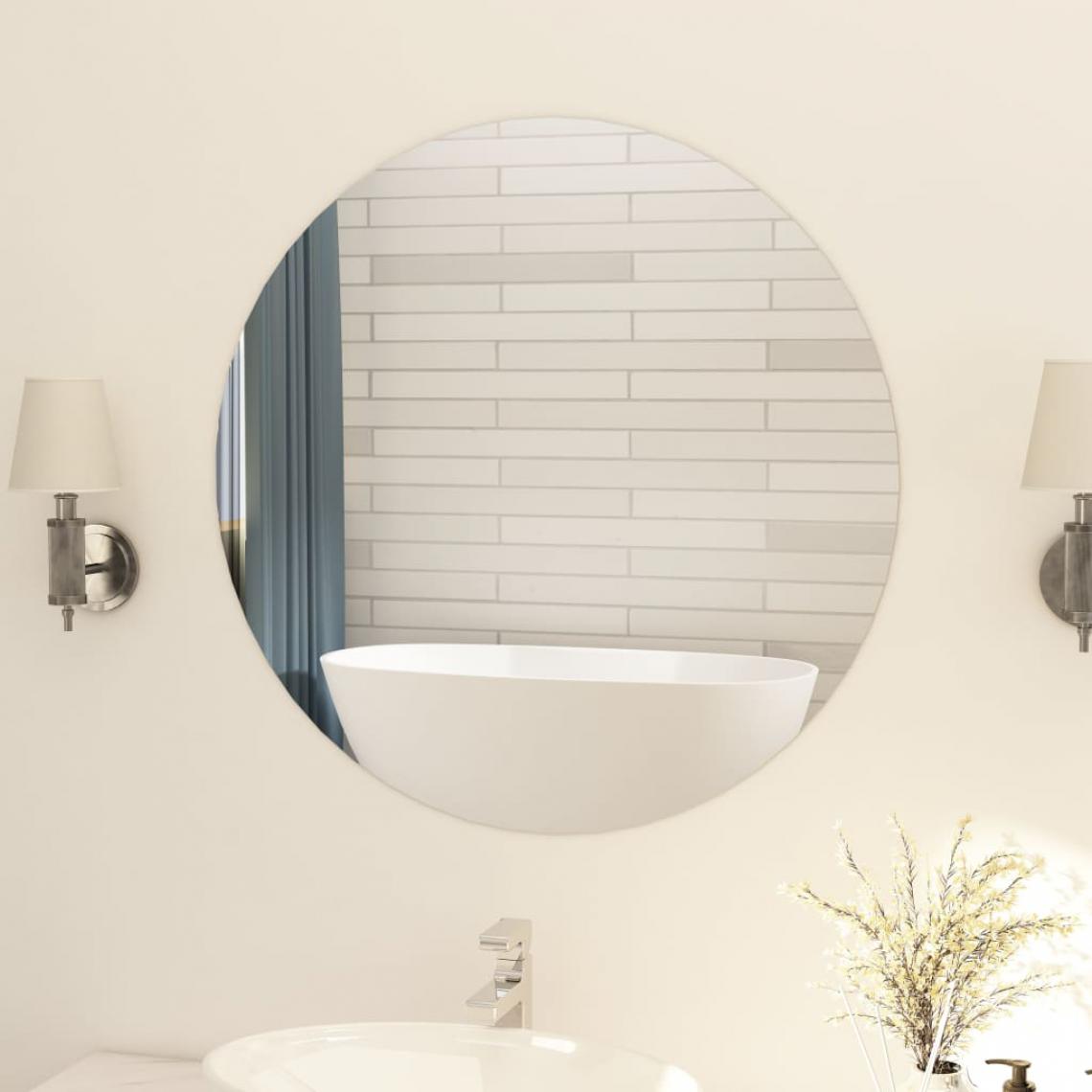 Chunhelife - Miroir rond sans cadre 80 cm Verre - Miroir de salle de bain